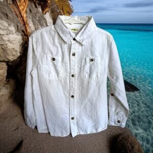 Crazy 8 Boys Shirt Sz 5T‎ White Linen Blend Shirt Viking Crew Button Tab Sleeve